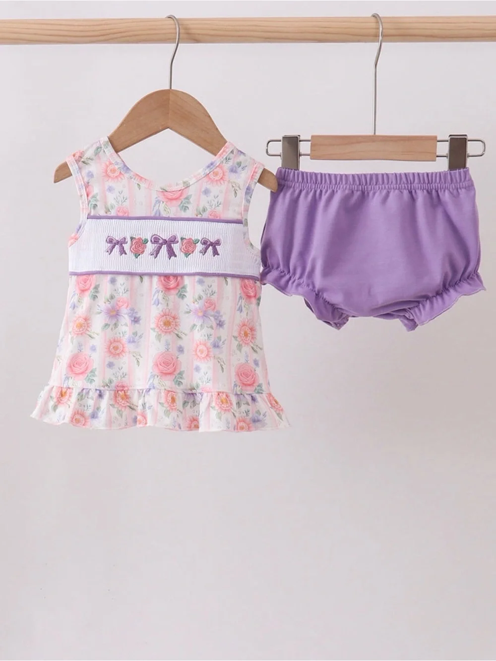 NWT Abby & Evie Girls Floral Bow Dress Set with Lavender Bloom Shorts